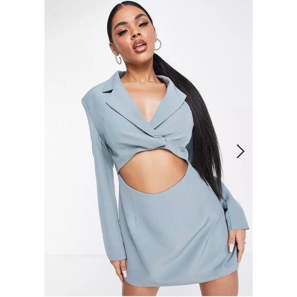 Aria Cove Long Sleeve Cut Out Blazer Mini Dress Womens Size 6 Teal Blue New - Picture 1 of 13